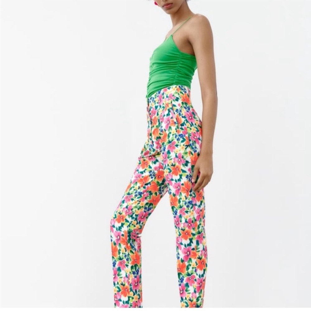 Zara Floral Multicolor Women's Cigarette Pants